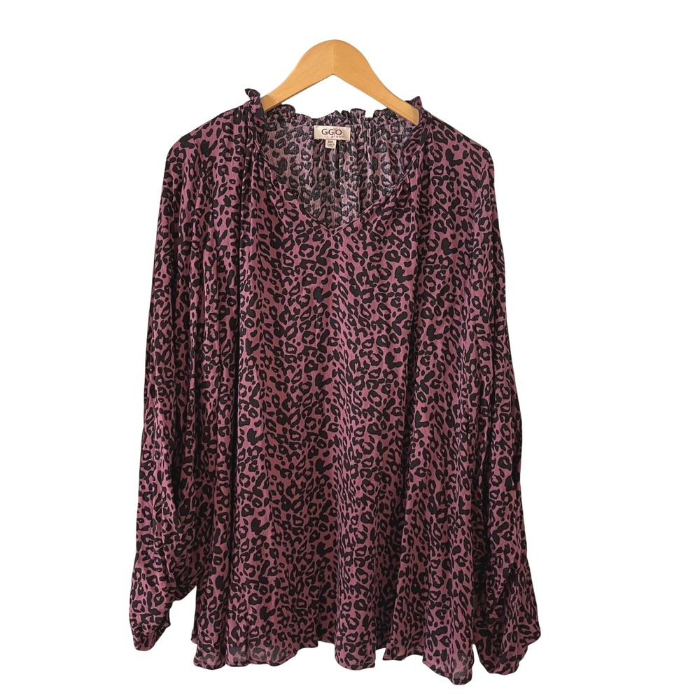 GiGio Plus Size 2XL Leopard Print Mock Neck Ruffled Long Sleeve Top‎ Women